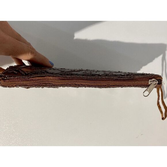 World of Good Women’s Diamond Beaded Embellishment Zip Wristlet Brown - Picture 4 of 6